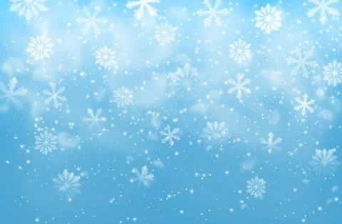 Realistic snow flakes on blue vector background Stock Illustration