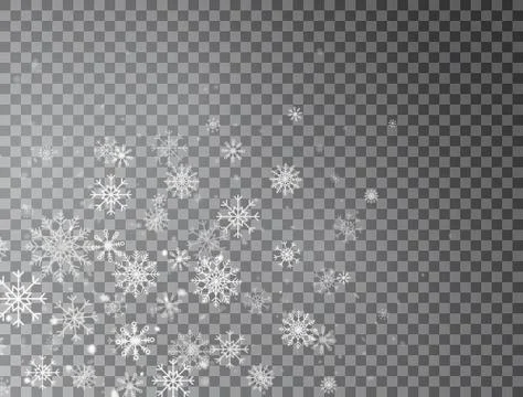 Realistic snowflakes splash on transparent background. Winter background with Stock Illustration