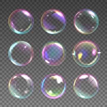 Realistic soap bubble. Detergent foam rainbow colored ball, laundry and shower Stock Illustration