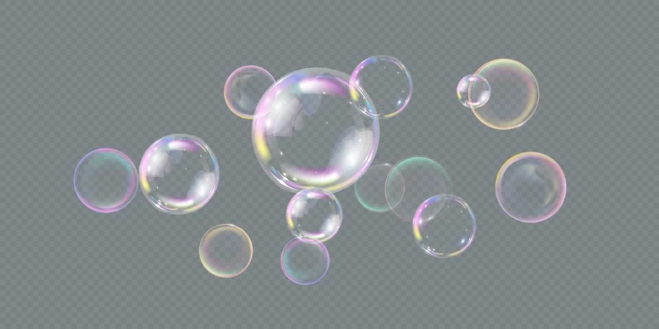 Realistic soap bubbles. bubbles on a transparent background. Stock Illustration