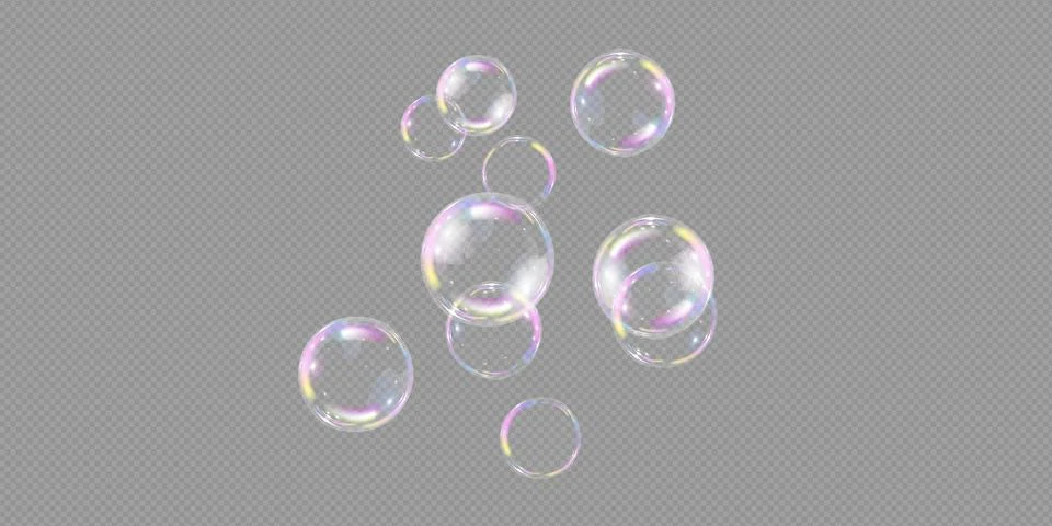 Realistic soap bubbles. bubbles on a transparent background. Stock Illustration