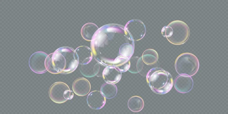 Realistic soap bubbles. bubbles on a transparent background. Stock Illustration