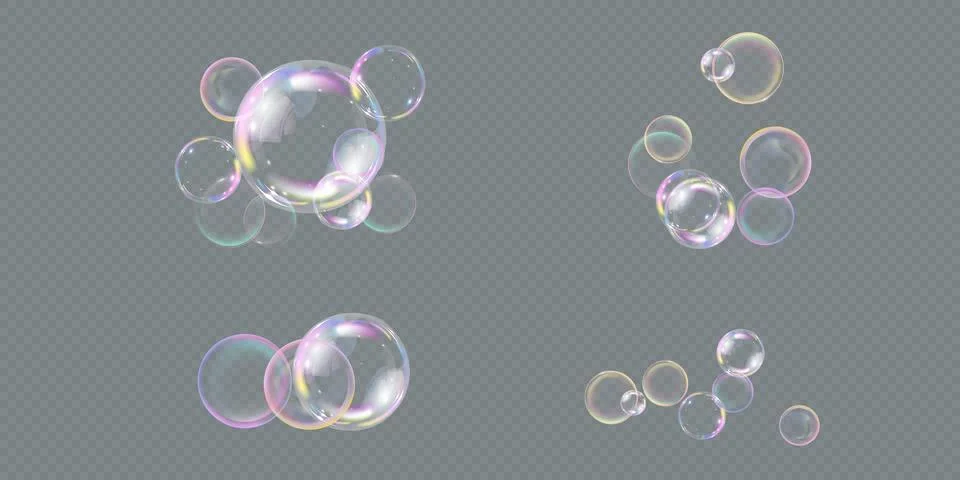 Realistic soap bubbles. bubbles on a transparent background. Stock Illustration