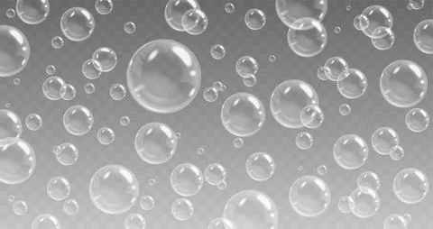 Realistic soap bubbles, flying bubble transparent. 3d detergent soapy elements Illustrazione stock