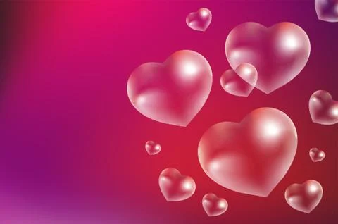 Realistic soap bubbles Heart-shaped. Drops of water in a heart shape. Valentines Stock Illustration