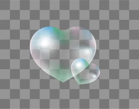 Realistic soap bubbles Heart-shaped realistic, 3d style. Isolated on a Illustrazione stock