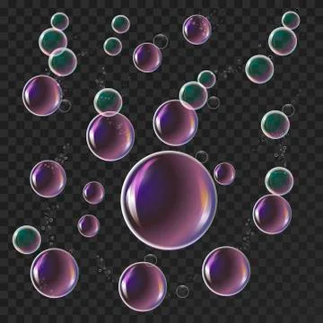 Realistic soap bubbles isolated on transparent background. Vector water foam Stock Illustration