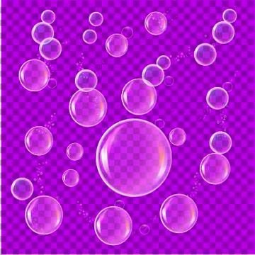 Realistic soap bubbles isolated on transparent background. Vector water foam Stock Illustration