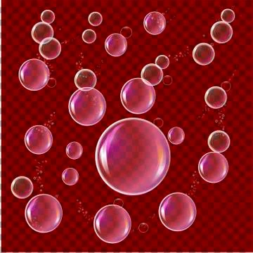 Realistic soap bubbles isolated on transparent background. Vector water foam Stock Illustration