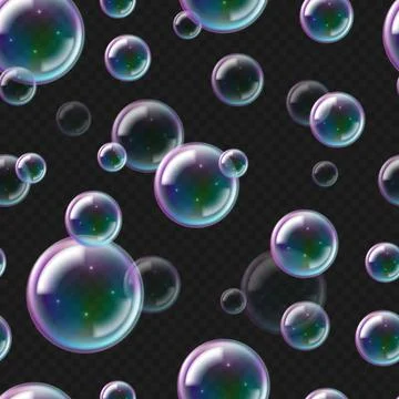 Realistic soap bubbles pattern. 3D seamless texture of flying foam. Underwater Stockillustratie