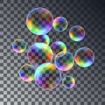 Realistic soap bubbles with rainbow reflection set isolated vector illustrati Stock Illustration