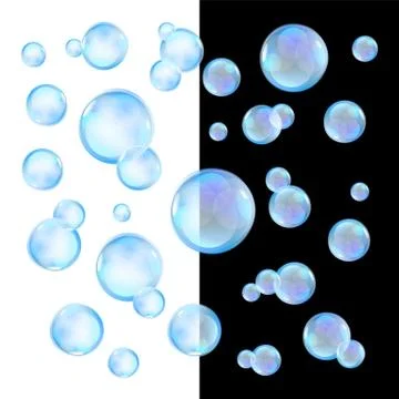 Realistic soap bubbles with rainbow reflection set isolated vector illustrati Stock Illustration
