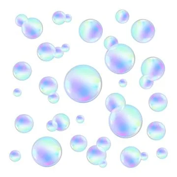 Realistic soap bubbles with rainbow reflection set isolated vector illustrati Stock Illustration