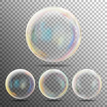 Realistic Soap Bubbles With Rainbow Reflection Set Isolated On On Transparent 스톡 일러스트