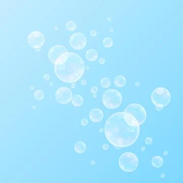 Realistic soap bubbles with rainbow reflection set isolated on the blue backg Illustrazione stock
