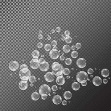 Realistic soap bubbles with rainbow reflection set isolated on the black tran Stock Illustration