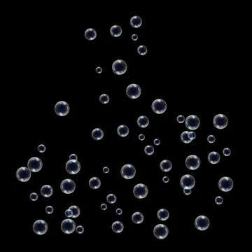 Realistic soap bubbles with rainbow reflection set isolated on the black back Stock Illustration