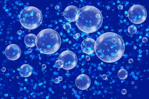 Realistic soap bubbles with rainbow reflection set isolated on the blue spark イラスト素材