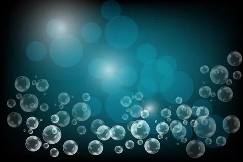 Realistic soap bubbles with rainbow reflection set isolated on the blue backg Stock Illustration