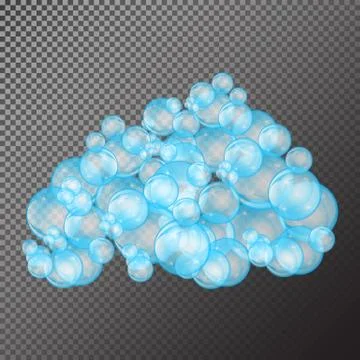 Realistic soap bubbles with rainbow reflection set isolated on the black tran Stock Illustration