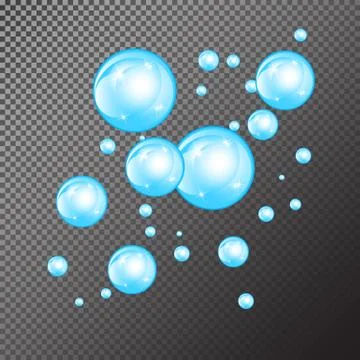 Realistic soap bubbles with rainbow reflection set isolated on the black tran Stock Illustration