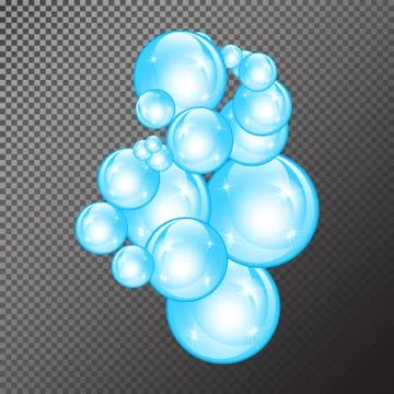 Realistic soap bubbles with rainbow reflection set isolated on the black tran Stock Illustration