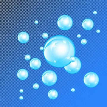 Realistic soap bubbles with rainbow reflection set isolated on the blue trans イラスト素材