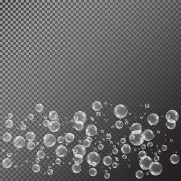 Realistic soap bubbles with rainbow reflection set isolated on the black tran 스톡 일러스트