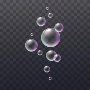Realistic soap bubbles with rainbow reflection. Vector illustration Stock Illustration