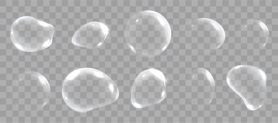 Realistic soap bubbles with rainbow reflection set isolated. Stock Illustration