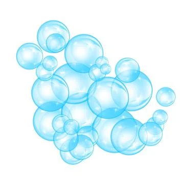 Realistic soap bubbles set isolated on the white background. Stock Illustration
