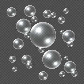 Realistic soap bubbles. White 3D soap sphere, clear shampoo bubble. Water ball Stock Illustration