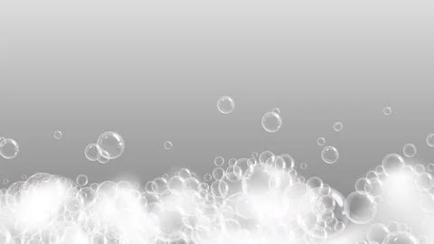 Realistic soap foam and bubbles. Transparent shampoo, liquid foams. Bubble Stock Illustration