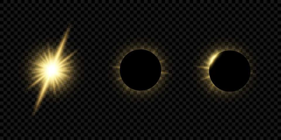 Realistic solar eclipse with glowing sun and transparent background Stock Illustration