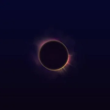 A realistic solar eclipse with a halo, yellow-pink rays of light, and fog Stock Illustration