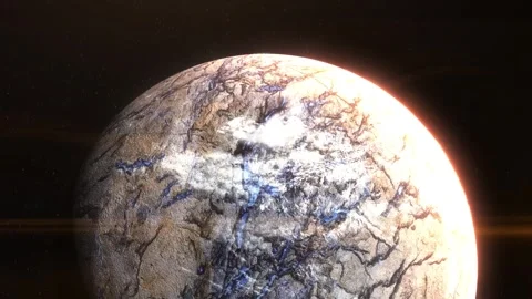Realistic space planet animation with rock landscape and rivers in deep space Stock Footage 304635932