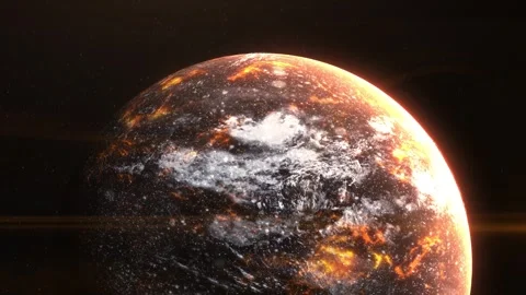 Realistic space planet animation with volcanic lava and clouds in deep space. Stock Footage 304608154