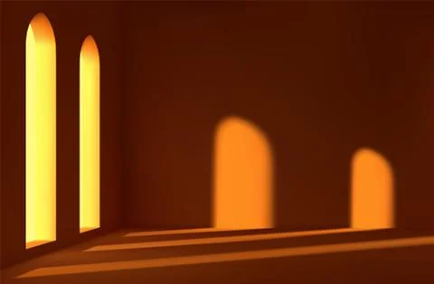 Realistic spacious 3d room with large windows. Empty room falls shadow of 스톡 일러스트
