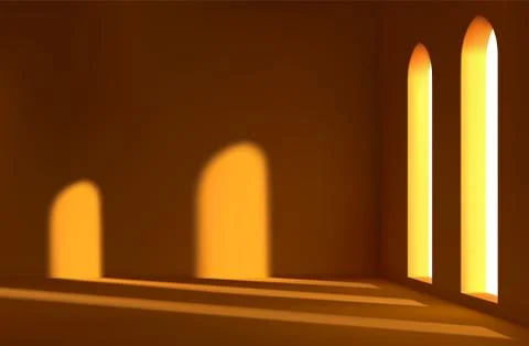 Realistic spacious 3d room with large windows. Empty room falls shadow of 스톡 일러스트
