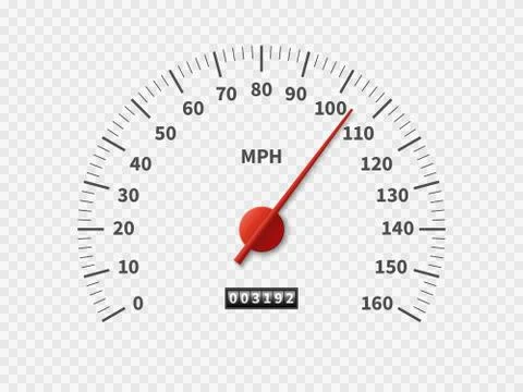 Realistic speedometer. Car odometer speed counter dial meter rpm motor miles Illustrazione stock