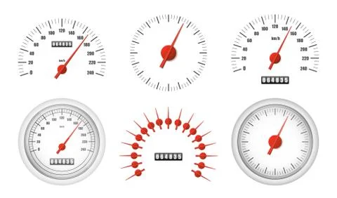 Realistic speedometers pack isolated Illustrazione stock