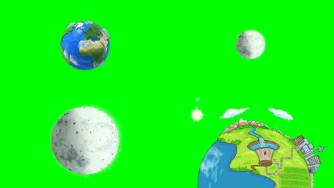 Realistic spinning earth globe and detailed moon floating in outer space 2d Stock Footage 334702919