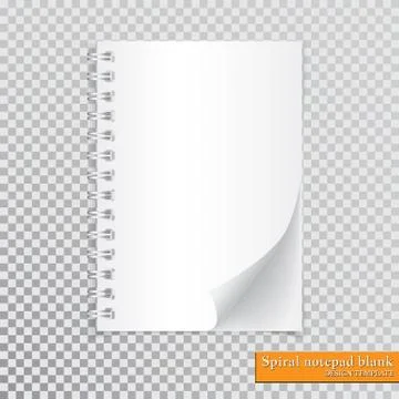 Realistic spiral notepad blank with cornered sheet of paper mock up on transp Stock Illustration