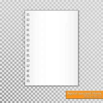 Realistic spiral notepad blank on transparent background. Vector. Stock Illustration