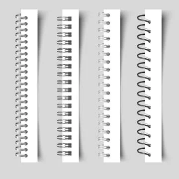 Realistic spirals notebook. 3D metal binder. Spiral fastening sheets and Stock Illustration