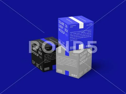 Realistic Square Box Mockup 3D Rendering PSD Template