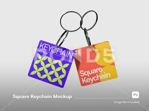 Realistic Square Keychain 3D Mockup PSD Template