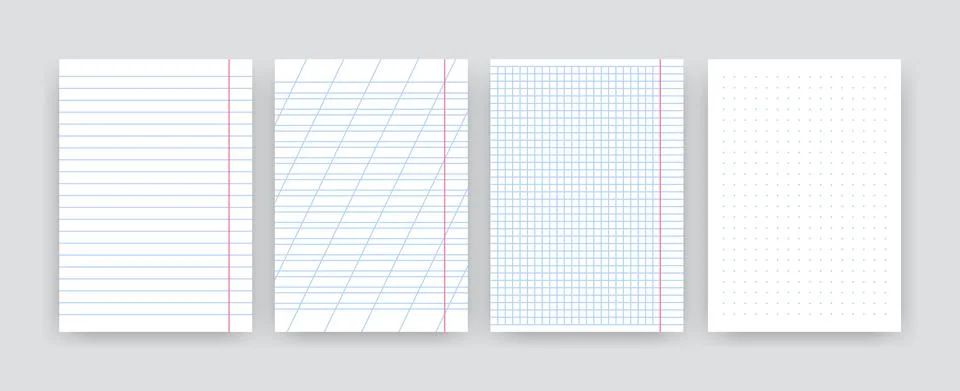 Realistic square lined note papers. Blank notebook sheets school homework Stock Illustration