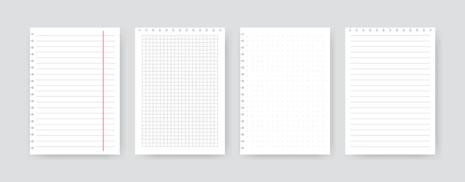 Realistic square lined note papers. Blank notebook sheets school homework Stock Illustration