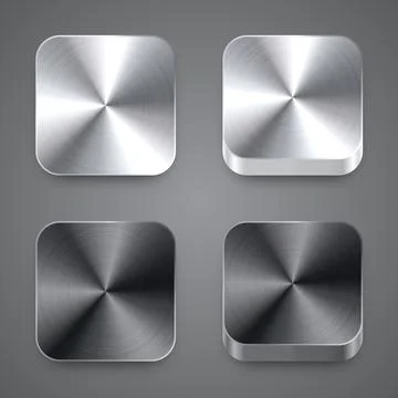 Realistic square metal chrome button. Steel volume control knob. Application Stock Illustration